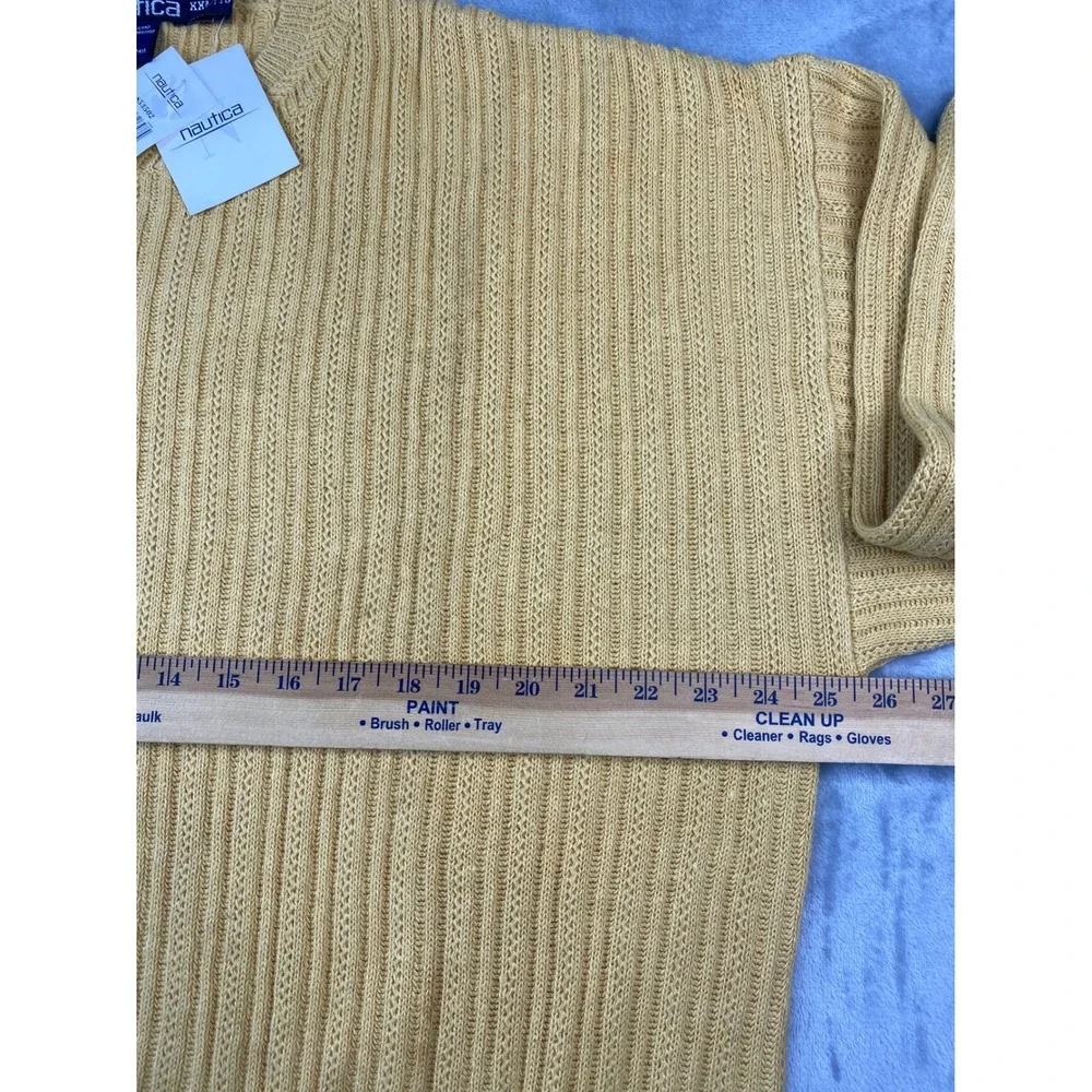 Nautica Mens XXL Yellow Linen Cotton Ribbed Cable Knit Crewneck Sweater NWT